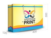 заказать печать Бумажный пакет тираж 300 штук горизонтальный, А3 формата , размер 400x300x120 мм, бумага 200 г/м² + с ламинацией, установка люверсов и ручки-шнурка